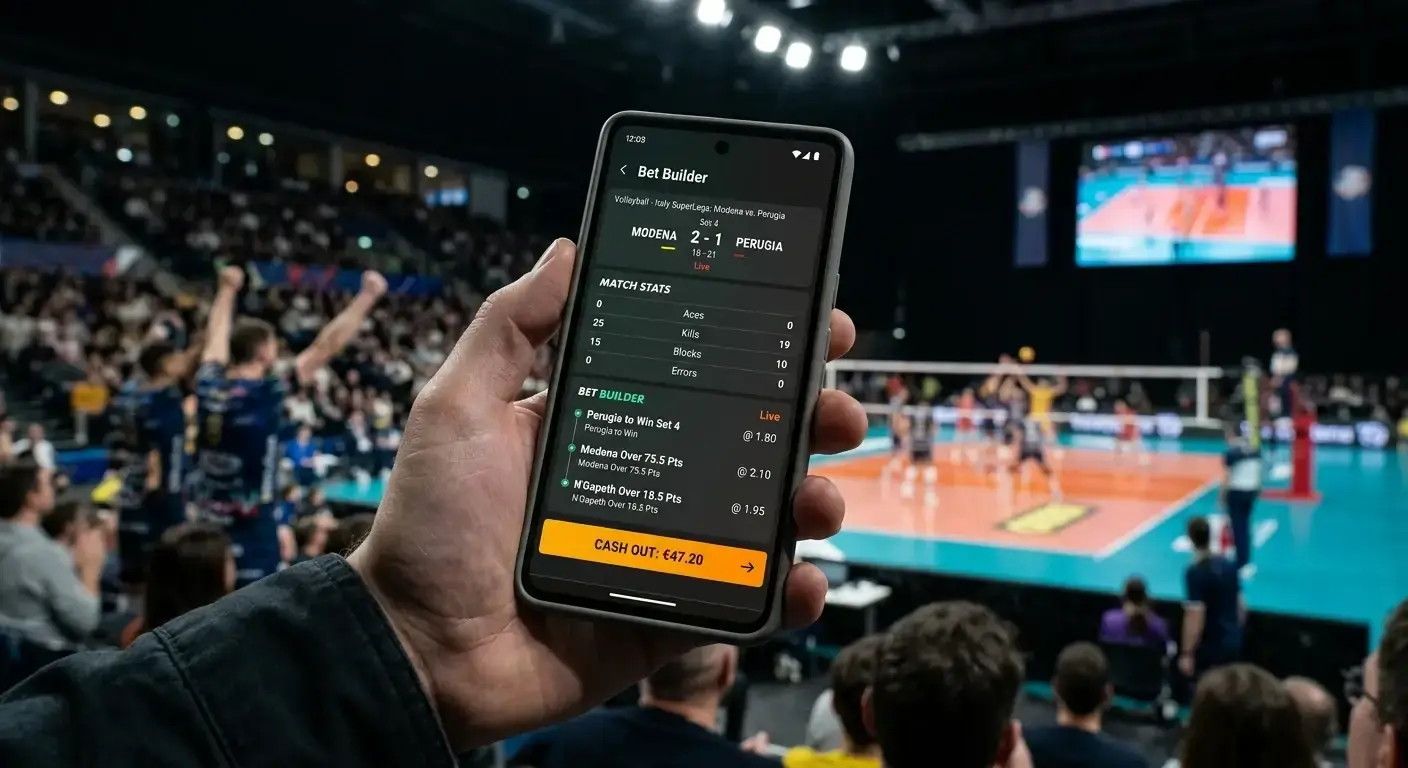 Cash out предложение върху активен bet builder фиш за волейболен мач