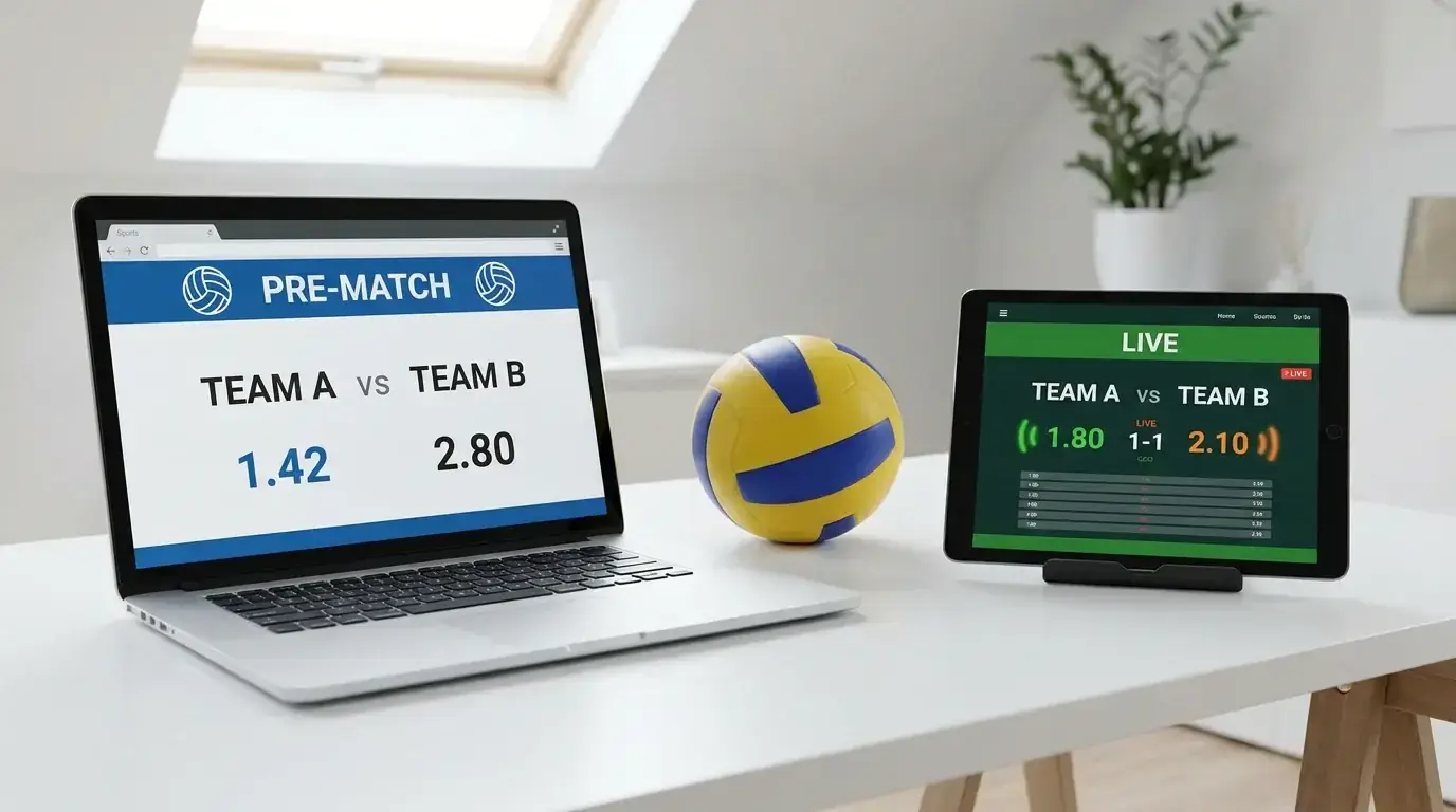 Сравнение между pre-match и in-play екран за залози на волейбол