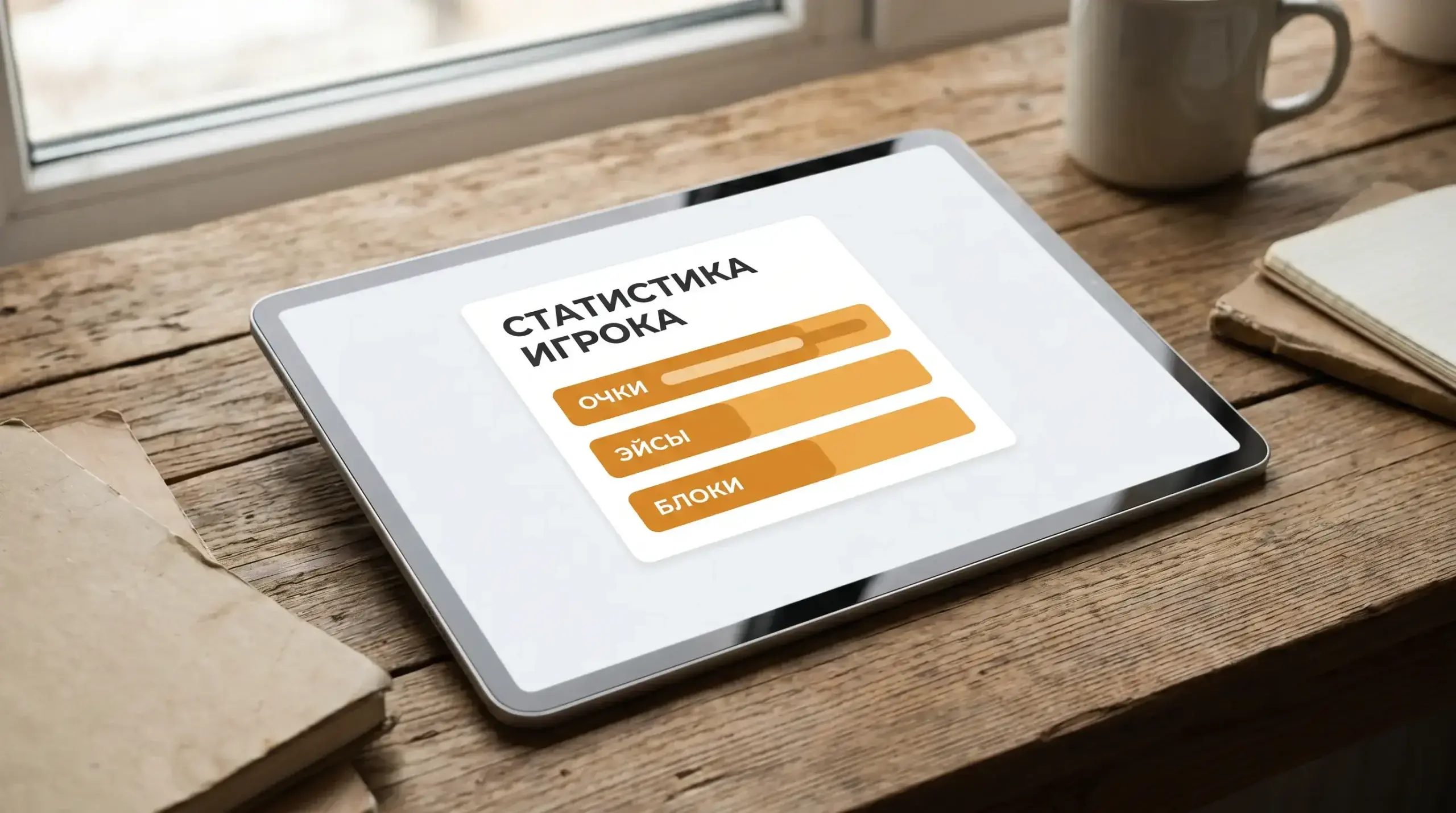 Чист интерфейс с индивидуални показатели на играч на таблет
